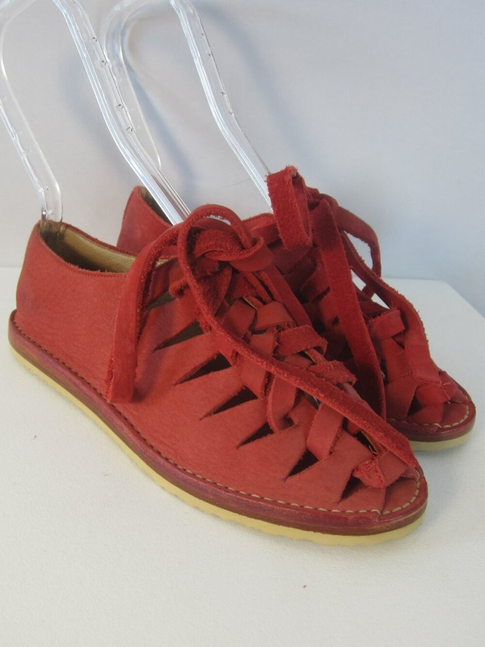 NEW Frye Women 7 Holly Red Nubuck Leather Ankle Lace Tie Gladiator Flats Shoes